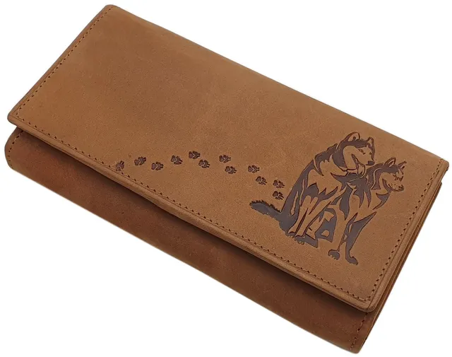 myledershop Damen Geldbörsen portafoglio grande da donna cognac RFID