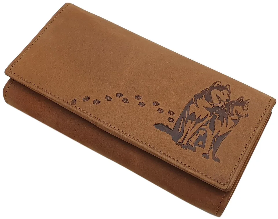 myledershop Damen Geldbörsen portafoglio grande da donna cognac RFID