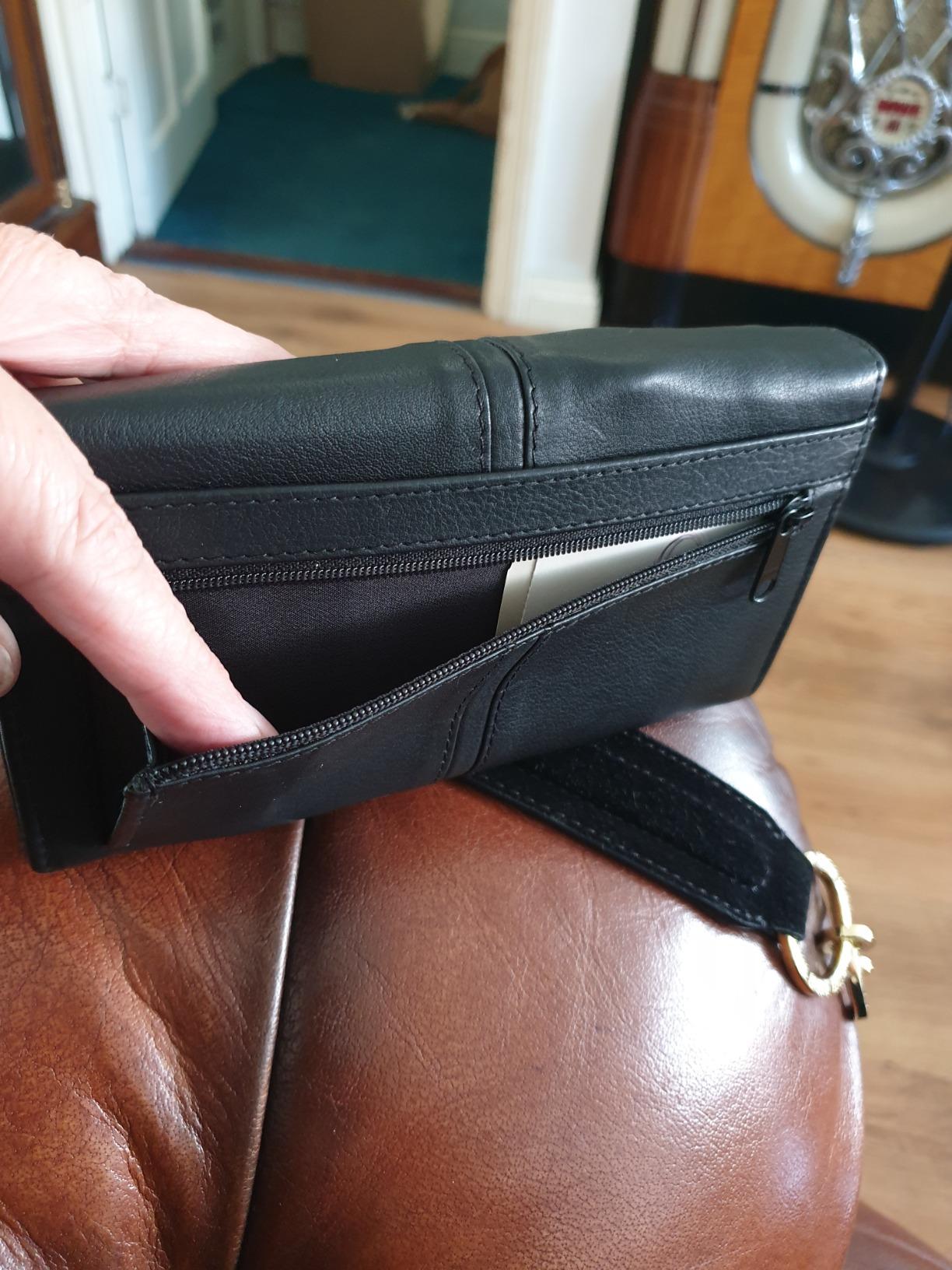 myledershop Damen Geldbörsen grande portafoglio donna pelle di vitello nero RFID NFC