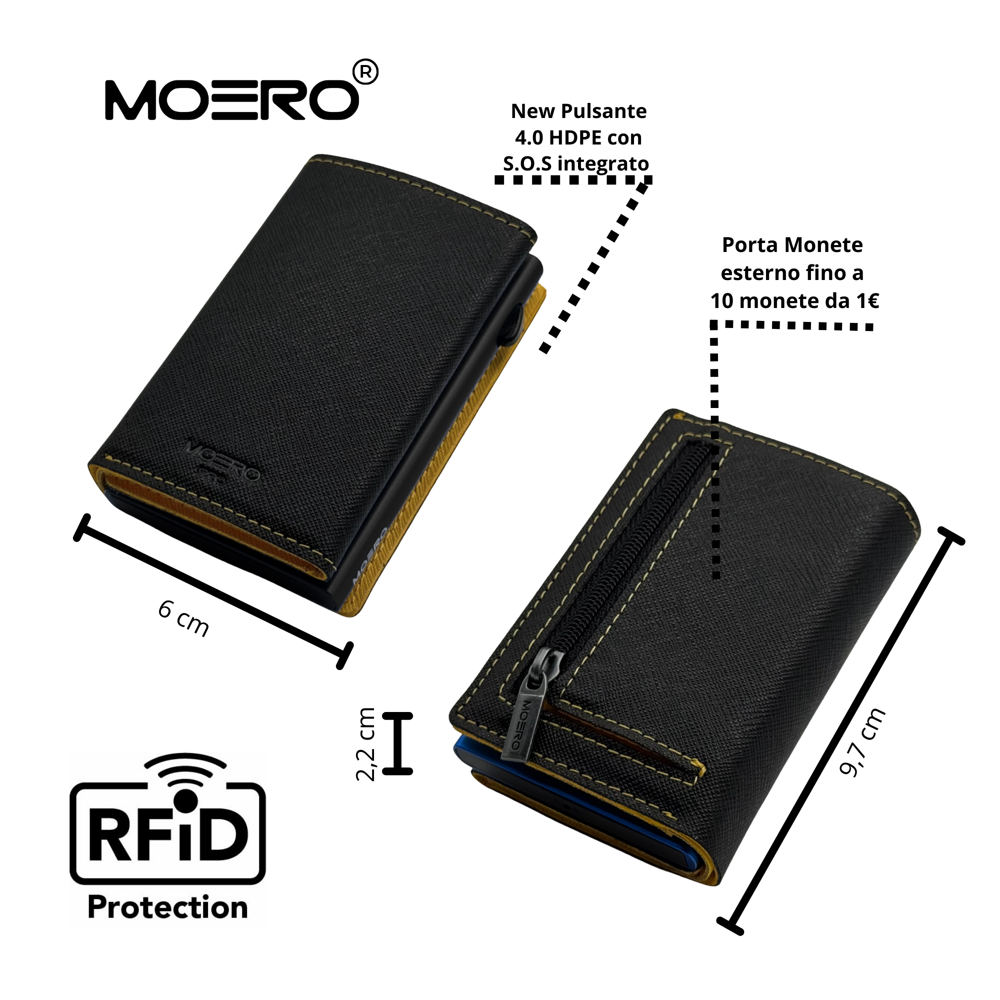 Moero Linea PRO PRO PLUS Zip portafoglio Black 4.0 RFID Saffiano
