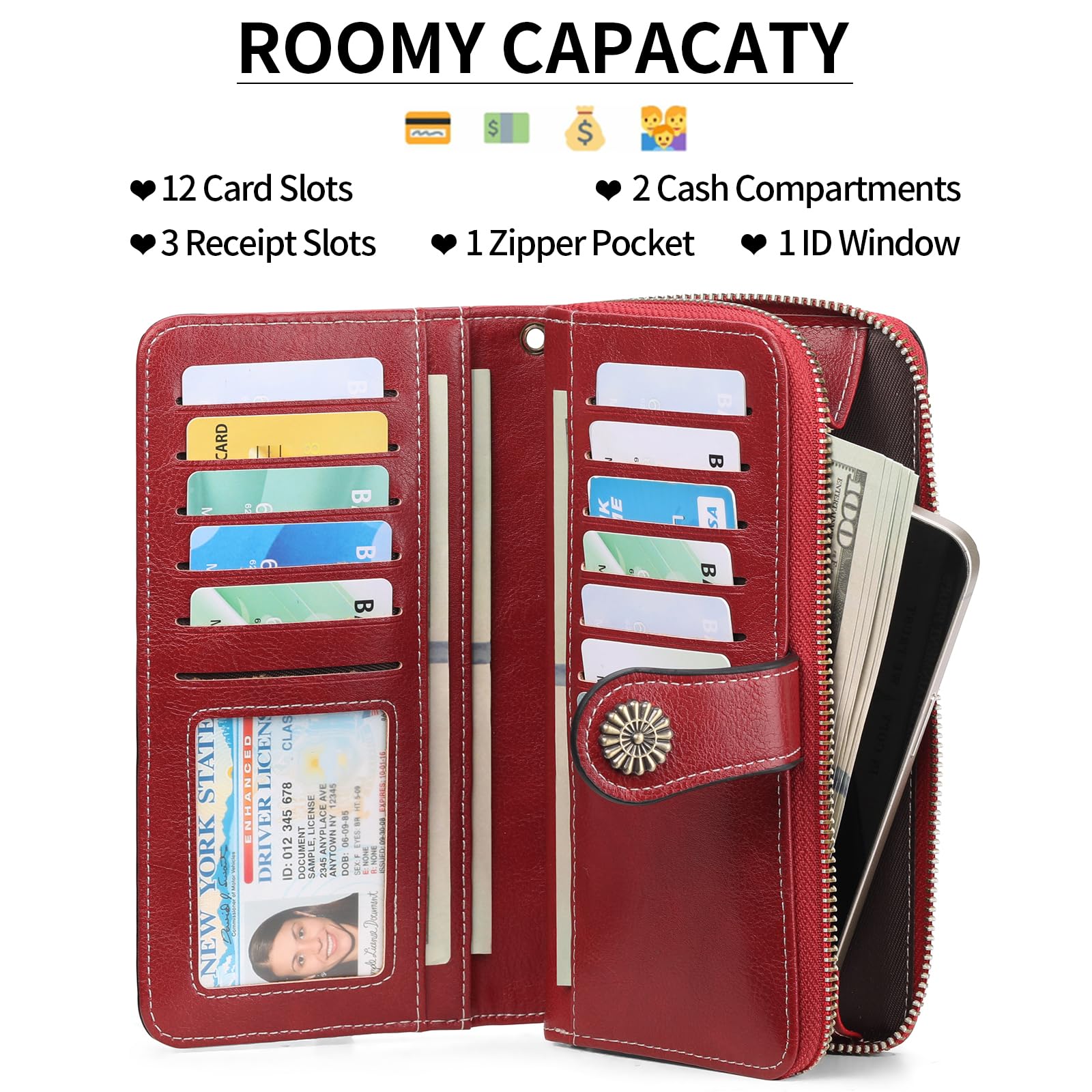 GOIACII WOMEN'S LARGE WALLET portafoglio donna A03-rosso RFID
